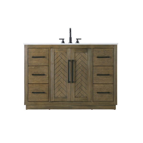 48 in. Single Sink Hazel Oak Bath Vanity with White Engineered Marble Top