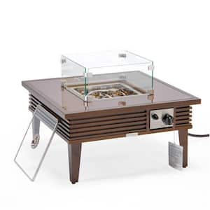 Walbrooke Modern Brown Patio Square Fire Pit Table with Aluminum Slats Frame