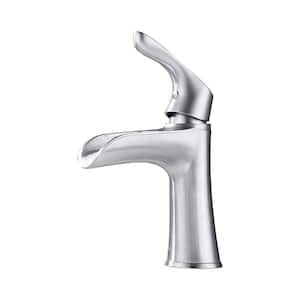 Single Handle Single Hole Bathroom Faucet with Drain Assembly in Brushed Chrome