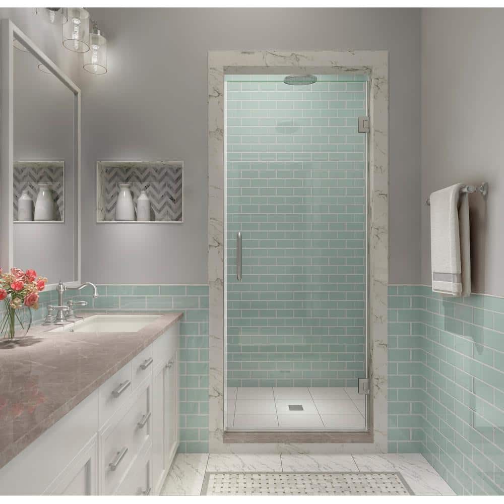 Kinkade XL 34.25 in. - 34.75 in. x 80 in. Frameless Hinged Shower Door with StarCast Clear Glass in Stainless Steel price history on PriceWatchPro