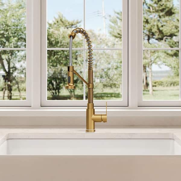 21 in. H Single Handle Pull Down Sprayer Kitchen Faucet 1.8 GPM with LED Base, 360° Swivel Spout in Brushed Gold