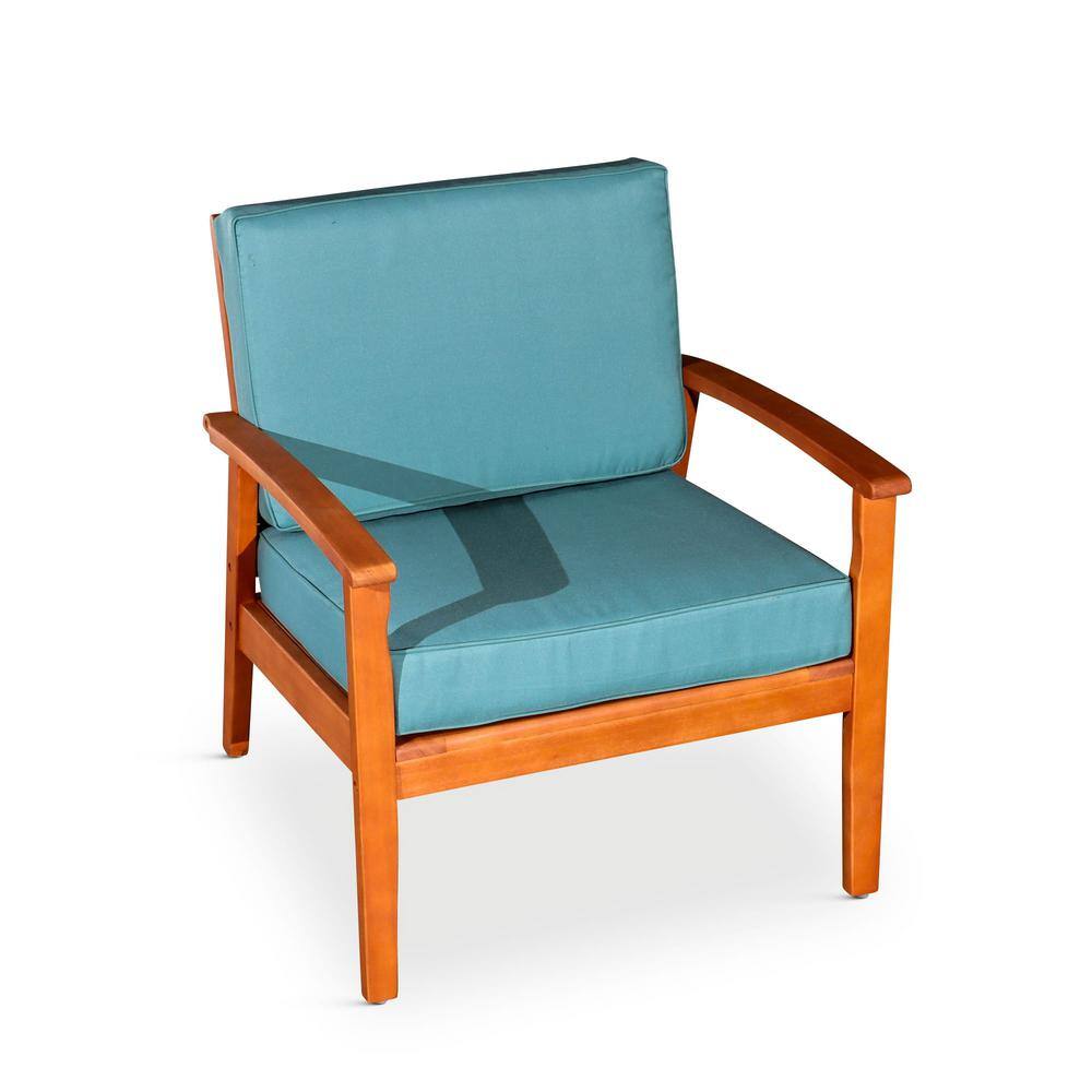 Natural Oil Deep Seat Eucalyptus Wood Outdoor Lounge Chair with Sage Cushio