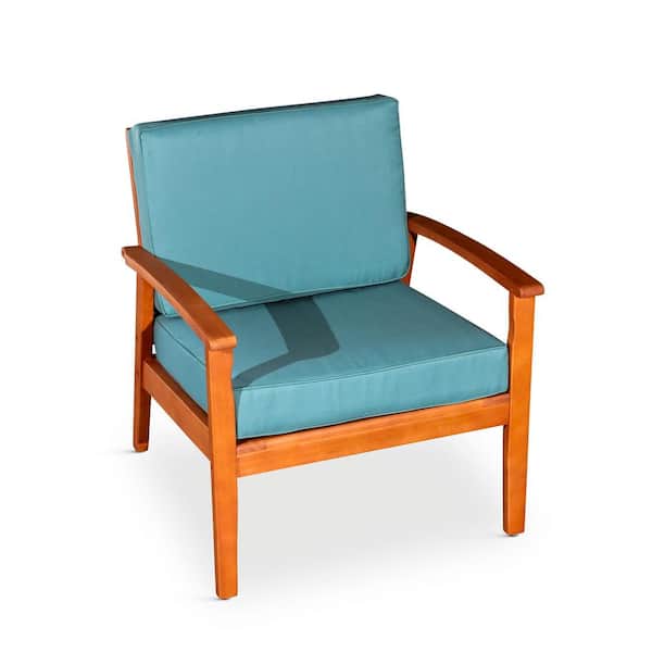 Unbranded Natural Oil Deep Seat Eucalyptus Wood Outdoor Lounge Chair with Sage Cushions