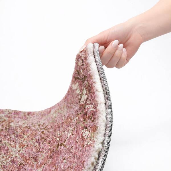 Dream Shag Premium Machine Washable Abstract ADS768 Pink 8 ft. x 8 ft. Round Rug