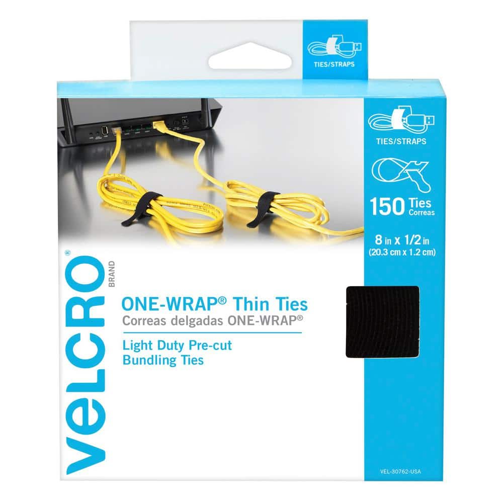 VELCRO Brand ONE-WRAP Bundling Strap – Reusable Fasteners for Keeping Cords  and Cables Tidy - 8 x 1/2, 5 Ties, Black