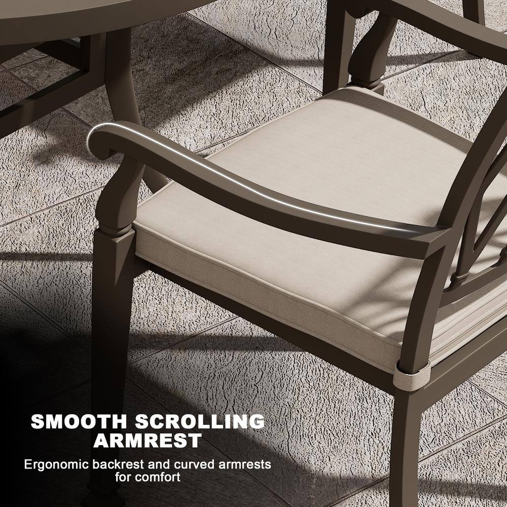 Beige Cushioned Cast Aluminum Outdoor Dining Chairs, Set of 4