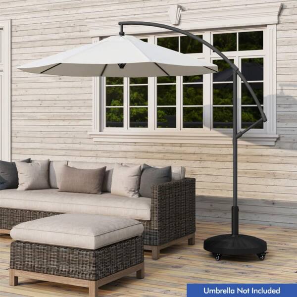 black resin patio umbrella base Set up an oasis of shade on your patio MASON Round Resin Concrete Umbrella