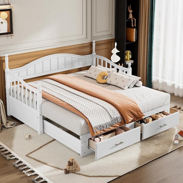 Harper & Bright Designs Convertible White ​Wood Twin Size Classic Daybed with 2 Storage Drawers