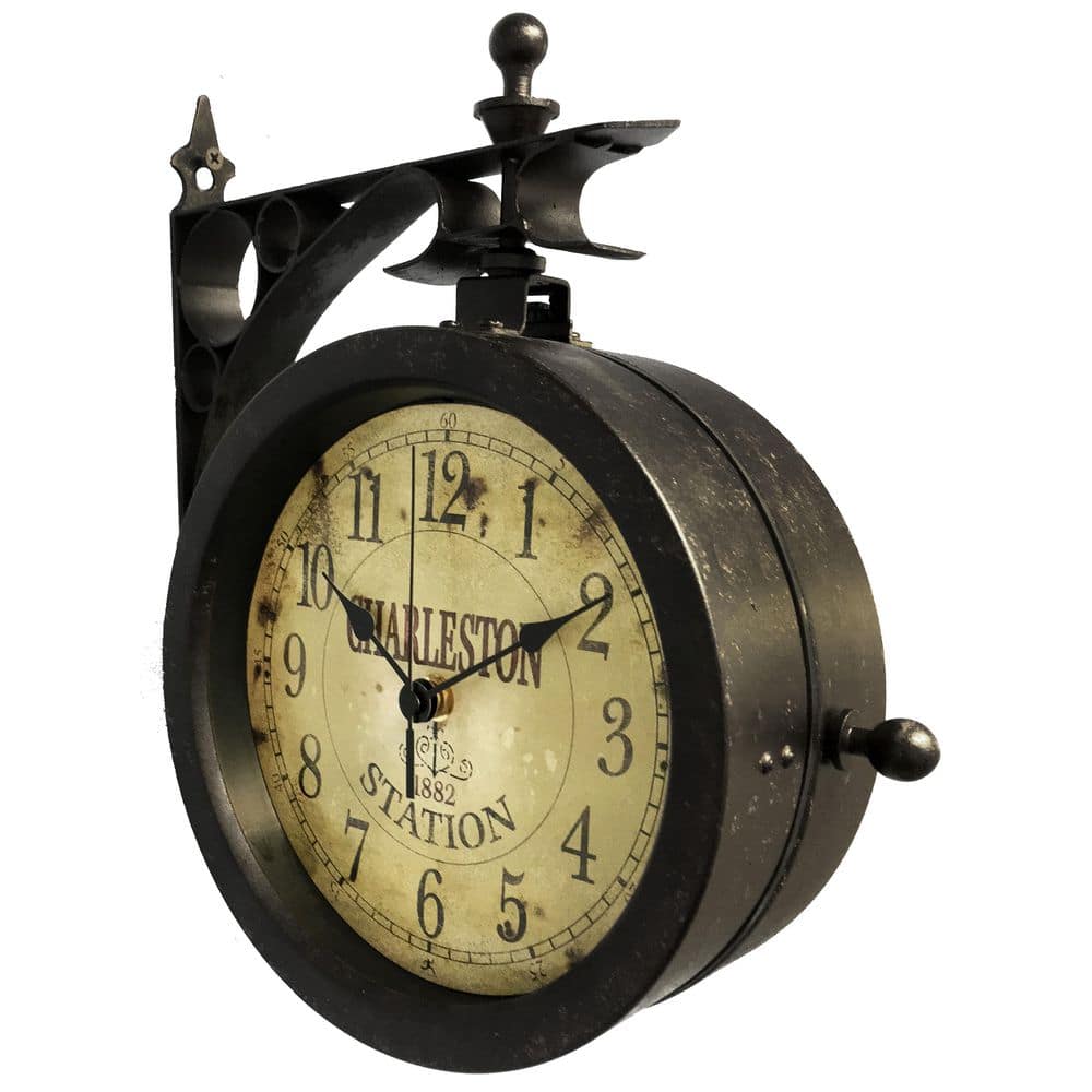 Charleston 12" Dual-Faced Brown Metal Wall Clock