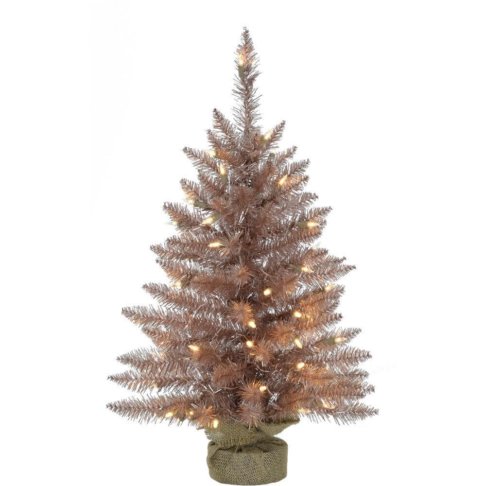4 ft. Blush Pre-Lit Festive Tinsel Artificial Christmas Tree with Burlap Ba