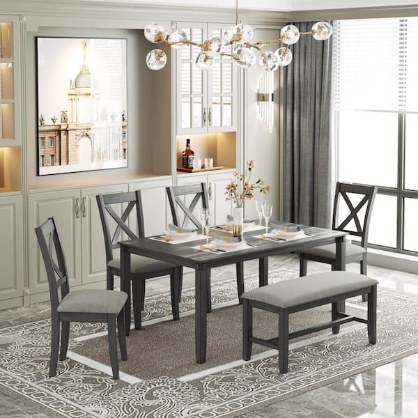 Gray Wooden Dining Set With Chairs, Home Depot Lights For Dining Room Chairs Set Of 6