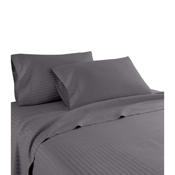 Unbranded Hotel London 600 Thread Count 100% Cotton Deep Pocket Striped Sheet Set (King, Gray)