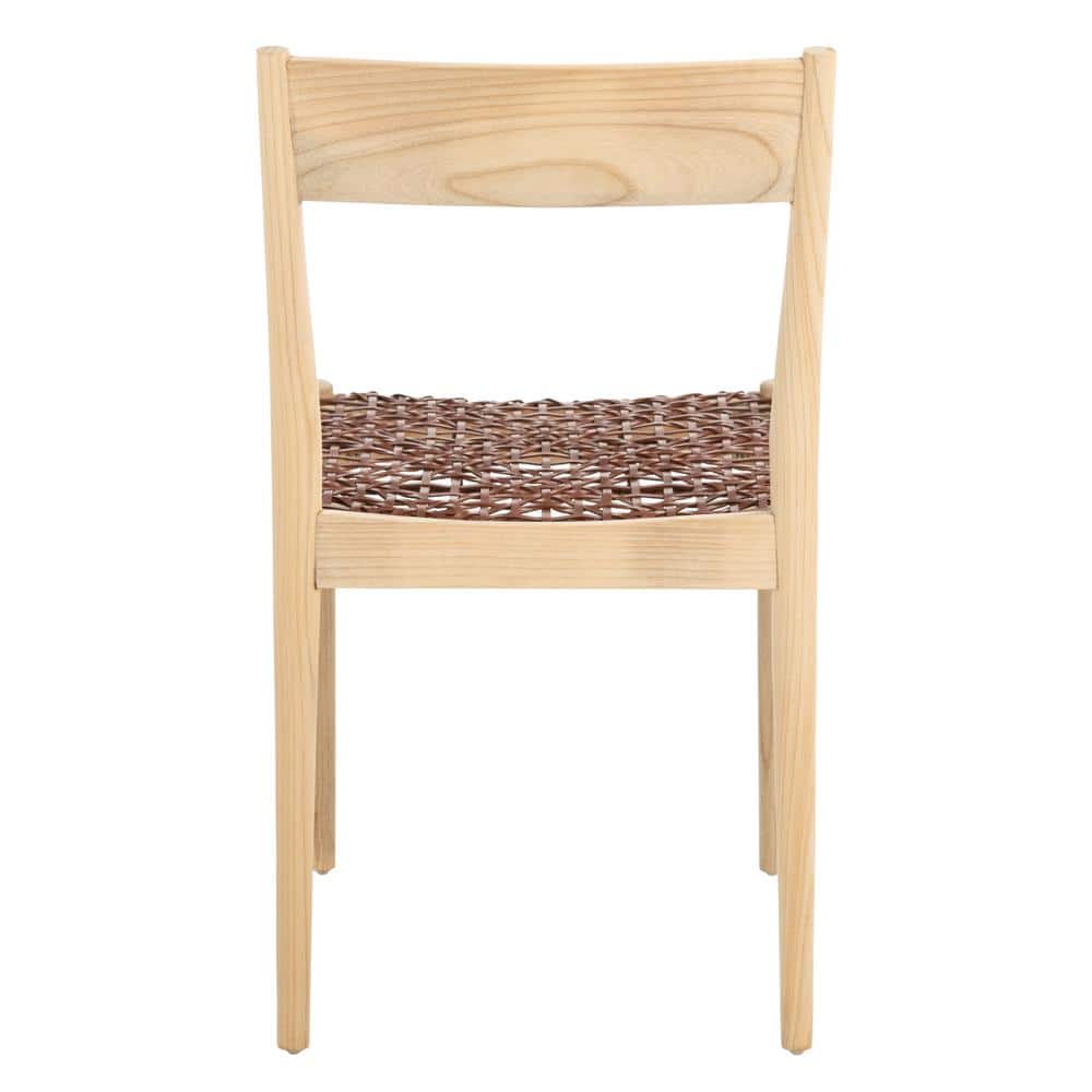 Chic Cognac Woven Leather & Natural Wood Dining Chair Set