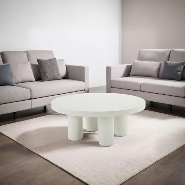 Benjara Sana 35 in. White Round Wood Coffee Table with Four Leg