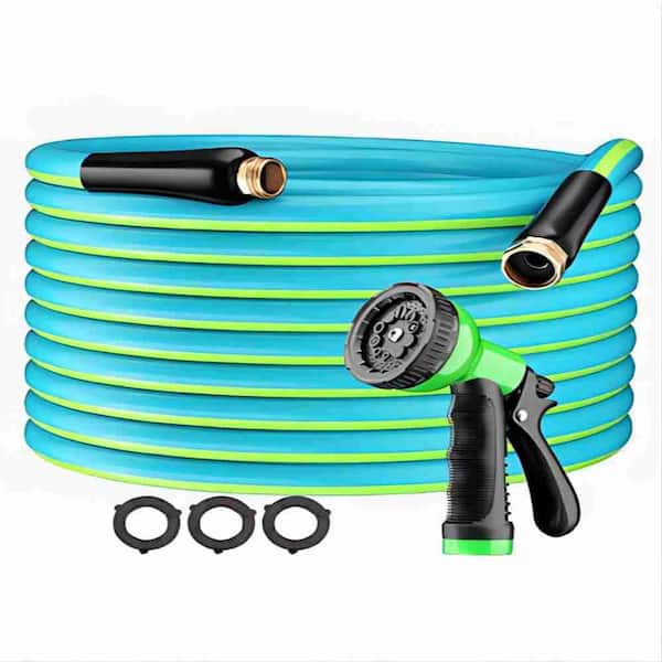 Aokia Garden Hose 5/8 in. x 50 ft. with 10 Function Sprayer Nozzle Light-Weight Duty Contractor PVC Water Hose
