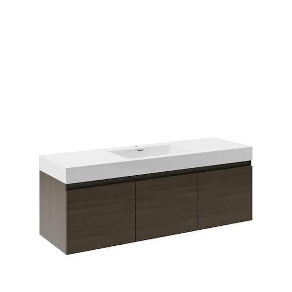 Fresca Mezzo 60 in. Modern Wall Hung Bath Vanity in Gray Oak with Vanity Top in White with White Basin
