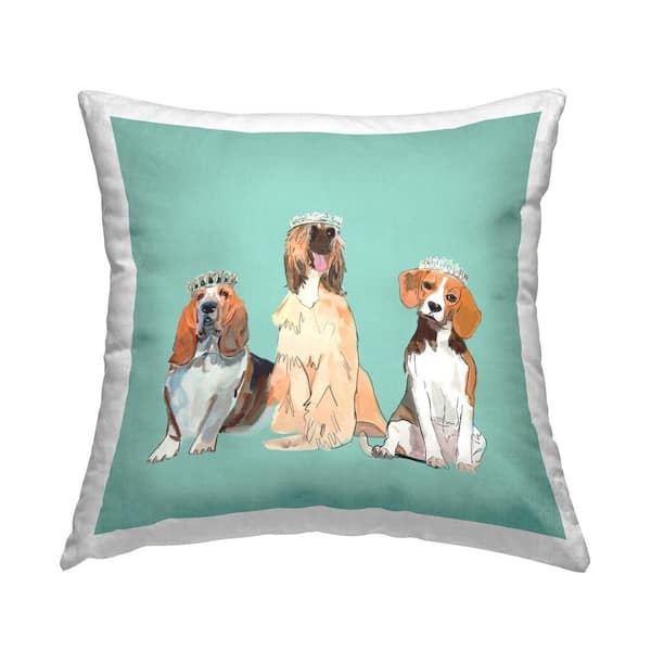 Stupell Industries Crowned Dog Trio Blue Print Polyester 18 in. x 18 in. Throw Pillow