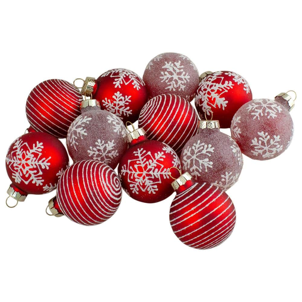 Northlight Red Glass Christmas Ornaments 1.75 in. (45 mm) (Set of 12)