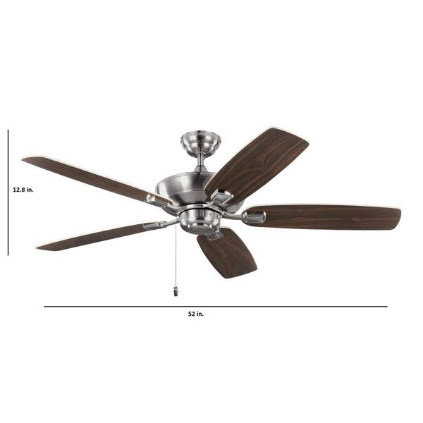 Generation Lighting - Colony Max 52 in. Transitional Brushed Steel Ceiling Fan with Silver and American Walnut Reversible Blades, Pull Chain