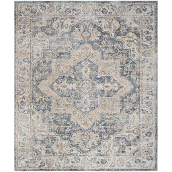 Astra Machine Washable Grey Blue 7 ft. x 10 ft. Distressed Traditional Area Rug
