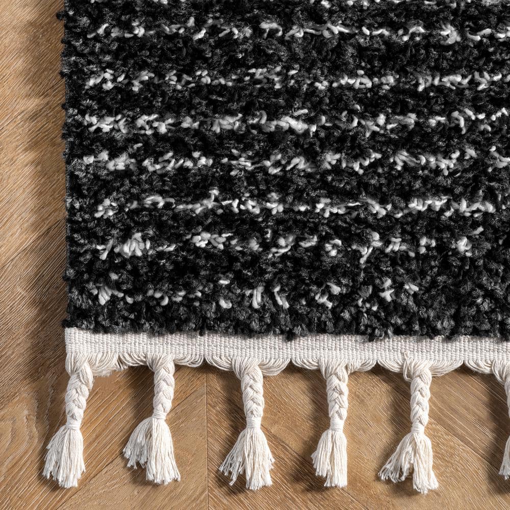 Black and White Braided Oval Shag Rug