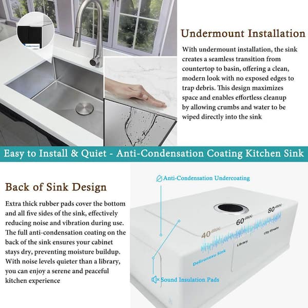 Delironexu 27 in. x 18 in. Undermount Kitchen Sink, 16 Gauge