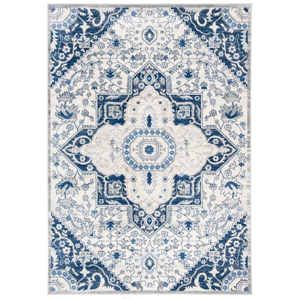 SAFAVIEH Brentwood Cream/Blue 9 ft. x 12 ft. Floral Medallion Area Rug