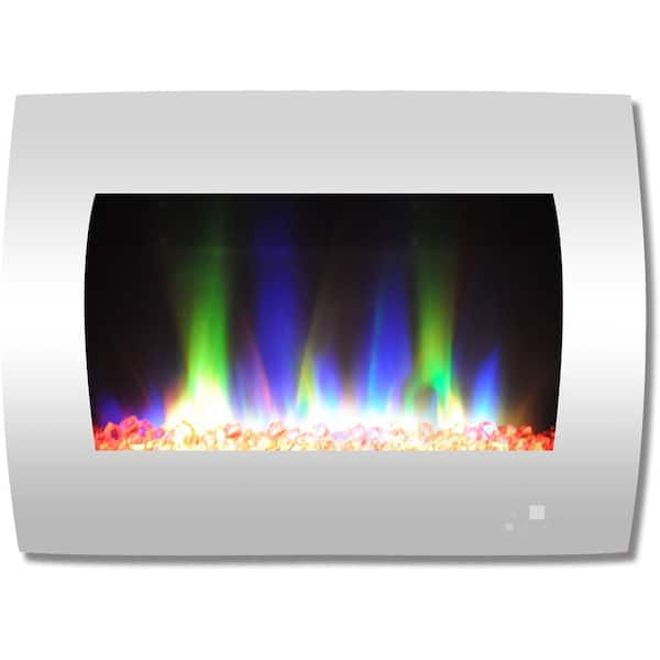 Cambridge 26 in. Curved Wall-Mount Electric Fireplace in White with Multi-Color Flames and Crystal Rock Display