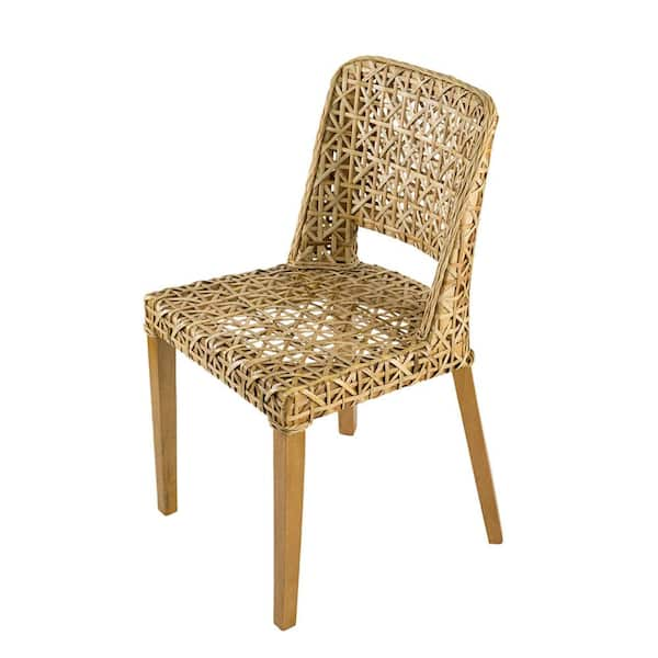 A & B Home Transitional Magy Natural Side Chair with Woven Rattan 48391