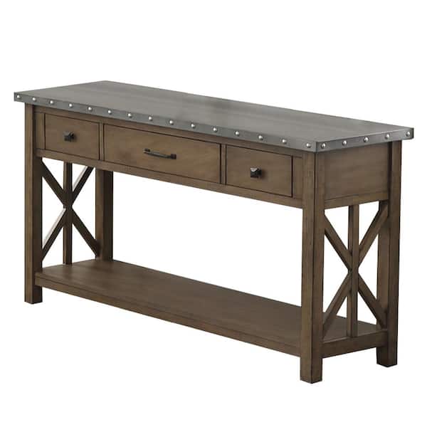 Best Master Furniture Dallas 57 in. L Silver Rectangle Metal Console Table