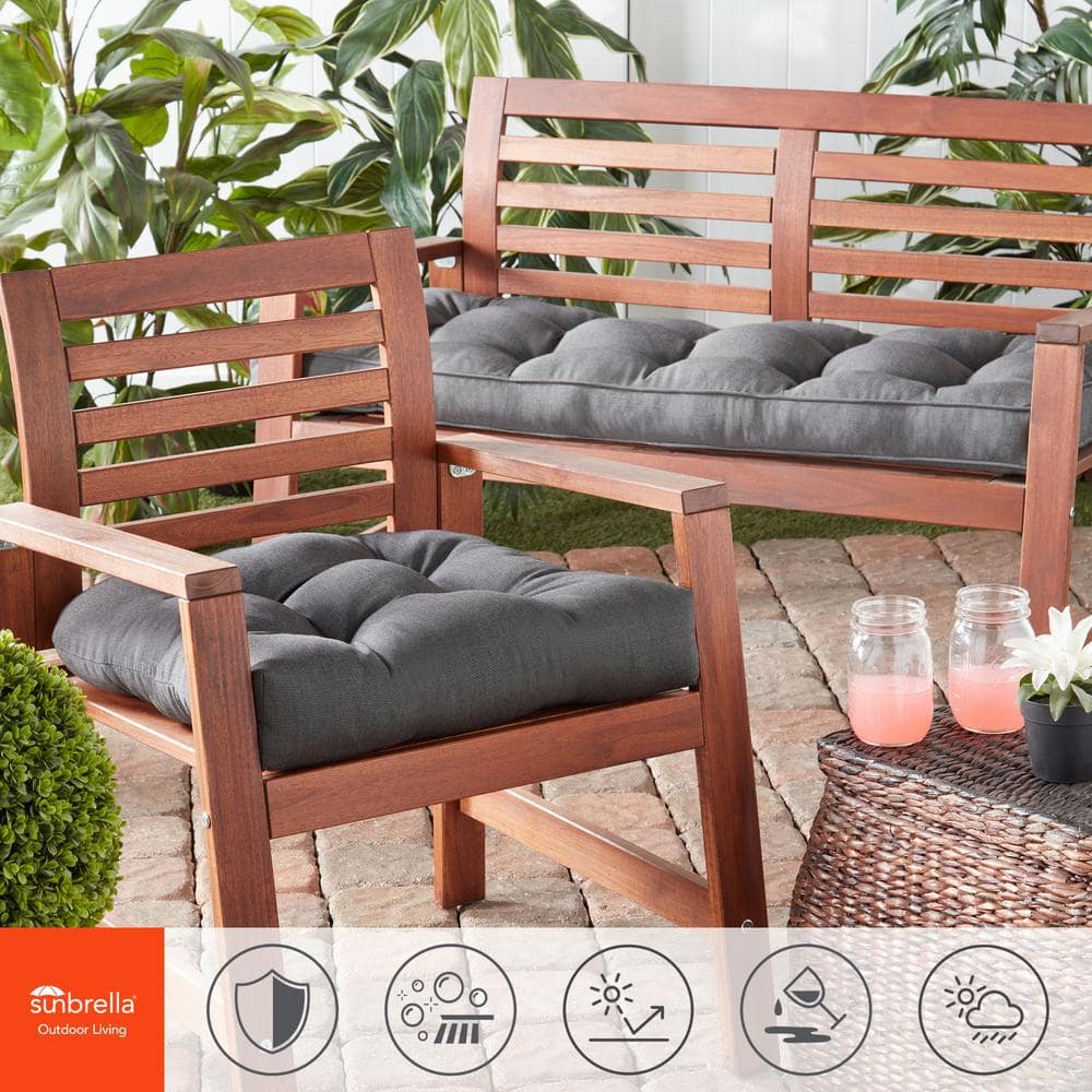 Coal Gray Sunbrella Fabric Outdoor Bench Cushion, 51 x 18 in