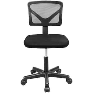 Black Armless Office Chair Breathable Mesh Covering Silent Swiveling Casters Low Back Support for Computer Tasks