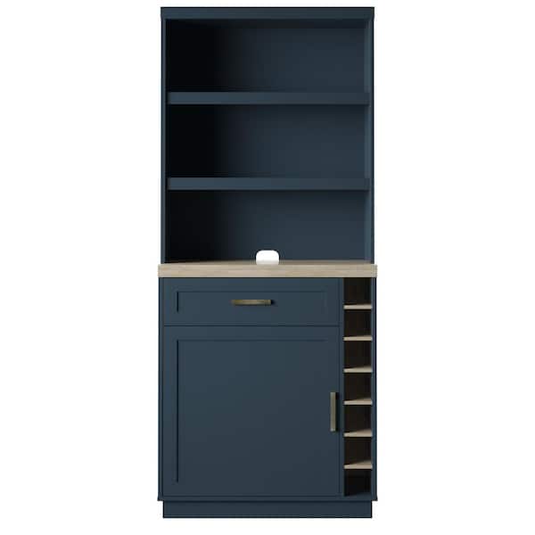 Twin Star Home 74 in. Fontana Blue 12-Shelf Standard Bookcase with Open Storage