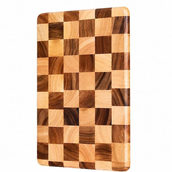 Large Thai End-Grain Acacia Cutting Board 17.7 x 11.8 x 1.4 in. Reversible Heartwood with Foot Pads Unit