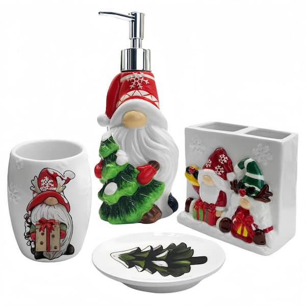 Ceramic Christmas Bathroom Decor Set with Toothbrush Holder Set Soap Dish Accessories for Christmas Bathroom Decor Set