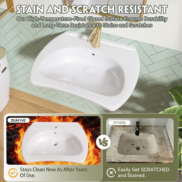 Adaページ Zeafive 24 in. L x 19.7 W x 5.3 D ADA Wall-Hung Bathroom Sink