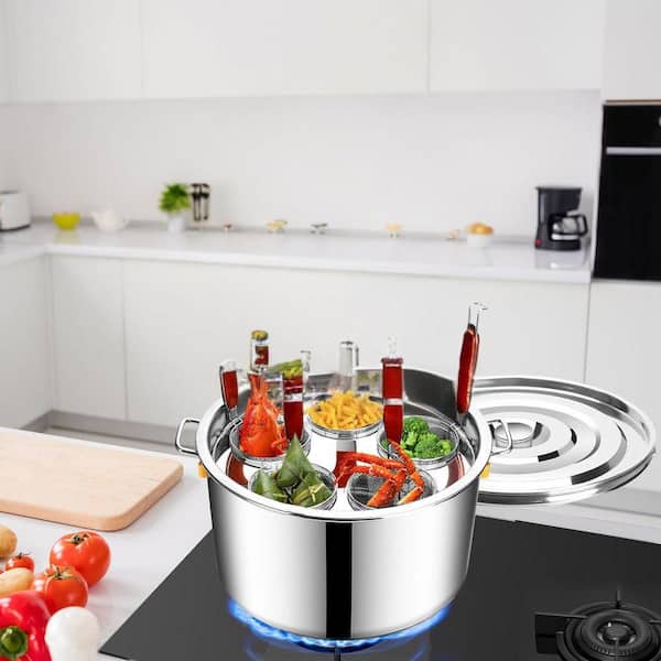 33.6 qt Stainless Steel Pasta Cooker Pot with Strainer Basket, 5
