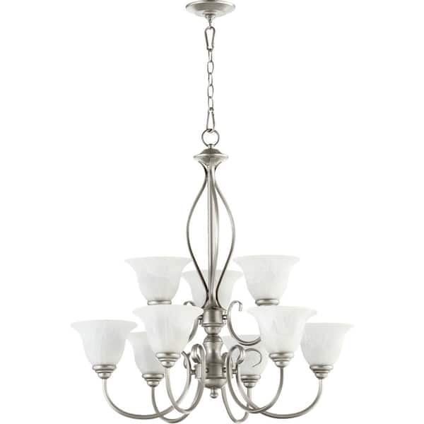 Quorum INTERNATIONAL Spencer 9-Light Classic Nickel Chandelier with Faux Alabaster Glass