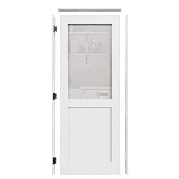 32 in. x 80 in. 1/2-Lite Frosted Glass Right White Solid Core Wood Single Prehung Interior Door with Quick Assemble Jamb