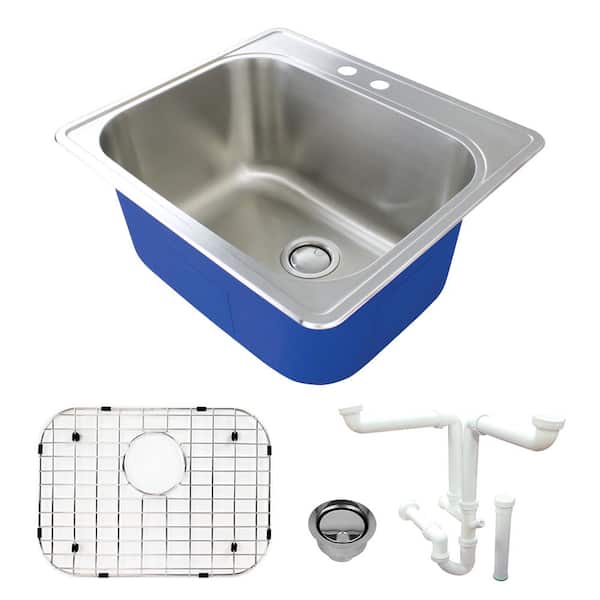 Transolid Meridian 25 in. x 22 in. x 12 in. Stainless Steel Drop-in Laundry/Utility Sink Kit with 2-Hole