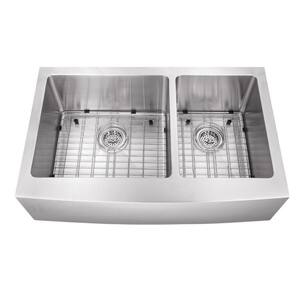 Farmhouse Large Apron Front Stainless Steel 32-7/8 in. 60/40 Double Bowl Kitchen Sink