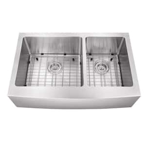 Farmhouse Extra Large Apron Front Stainless Steel 35-7/8 in. 60/40 Double Bowl Kitchen Sink