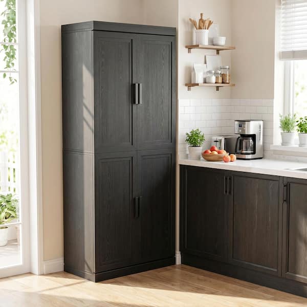 Lirago Black Wood 72 in. H Storage Cabinet with Adjustable Shelves