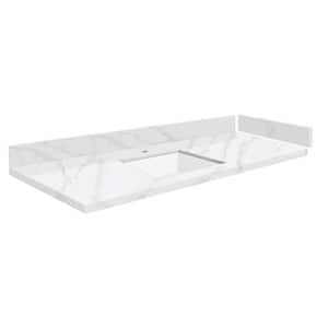 Silestone 49 in. W x 22.25 in. D Quartz White Rectangular Single Sink Vanity Top in Bianco Calacatta