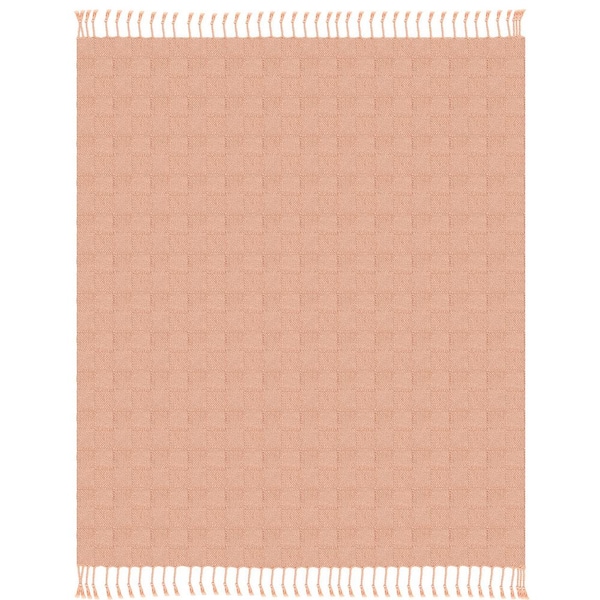 LR Home Woven 50 in. x 60 in. Peach Solid Checkered Cotton Fringe