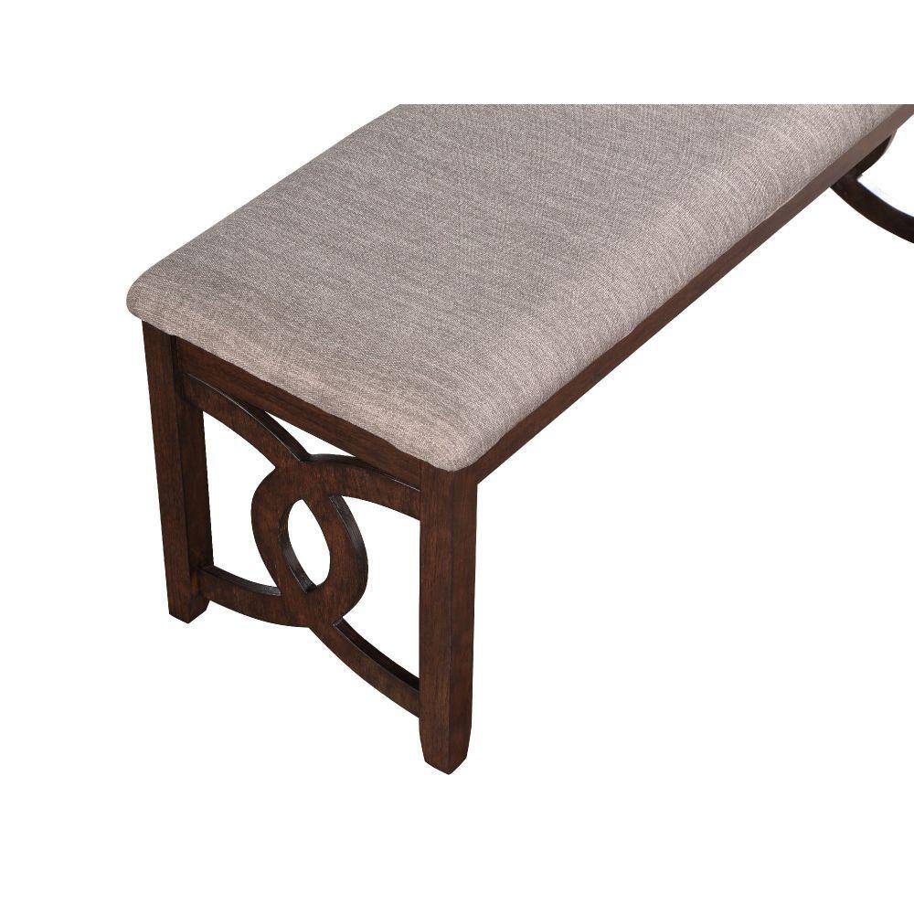 Gary 47" Cherry Brown Wood Bench with Fabric Seat