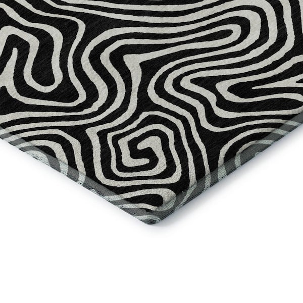 Mayfield Premium Machine Washable Abstract AMF1030 Black 3 ft. x 4 ft. Area Rug