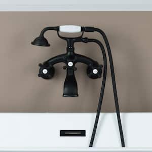 3-Handle Wall-Mount Adjustable Centers Bathtub Faucet with Handshower and Hose in Matte Black