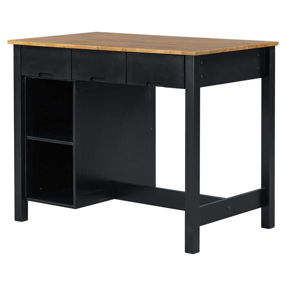 ANTFURN Black Wood 45.10 in. Kitchen Island with Cabinets; Drawers ...