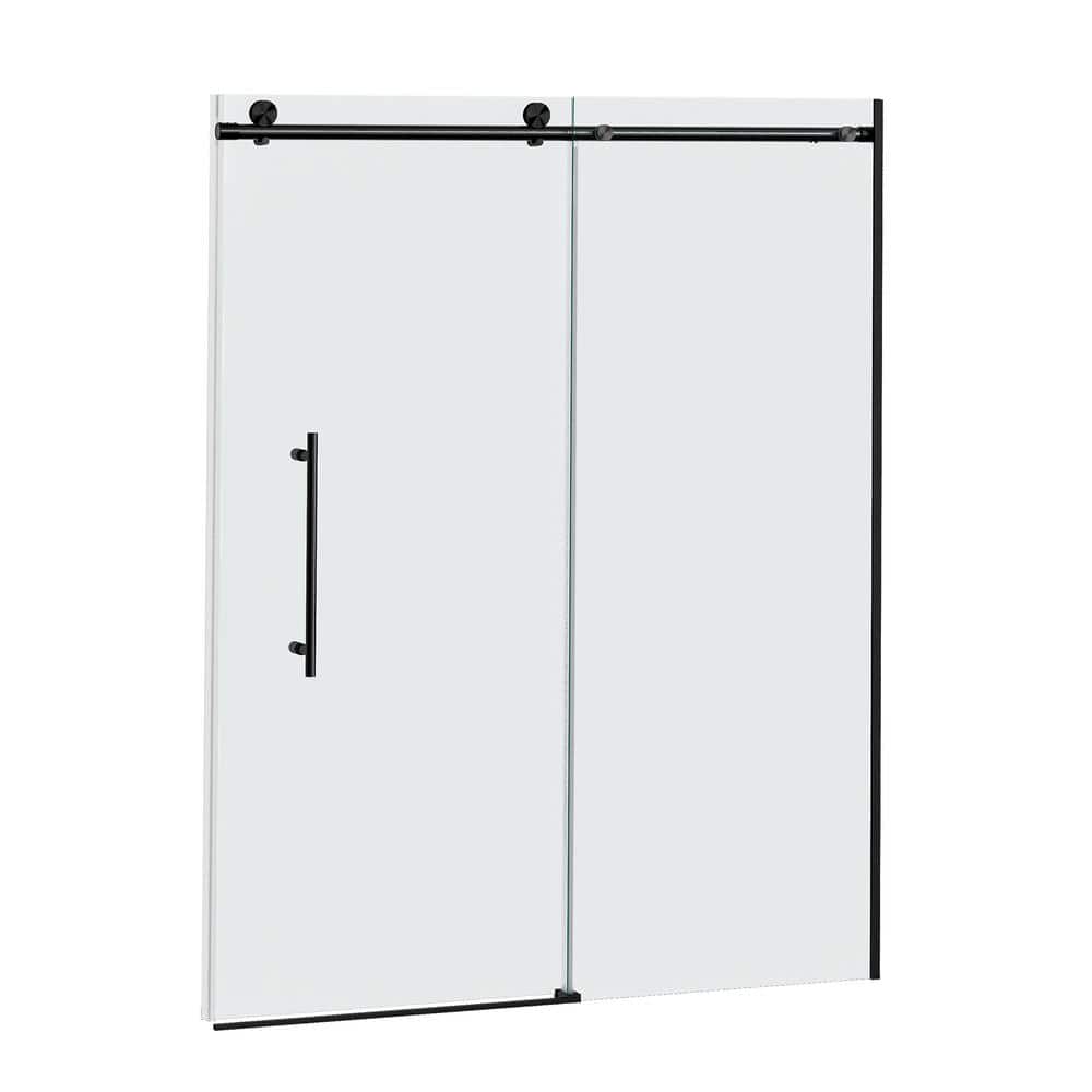 56 in. to 60 in. W x 75 in. H Frameless Sliding Shower Door in Matte Black